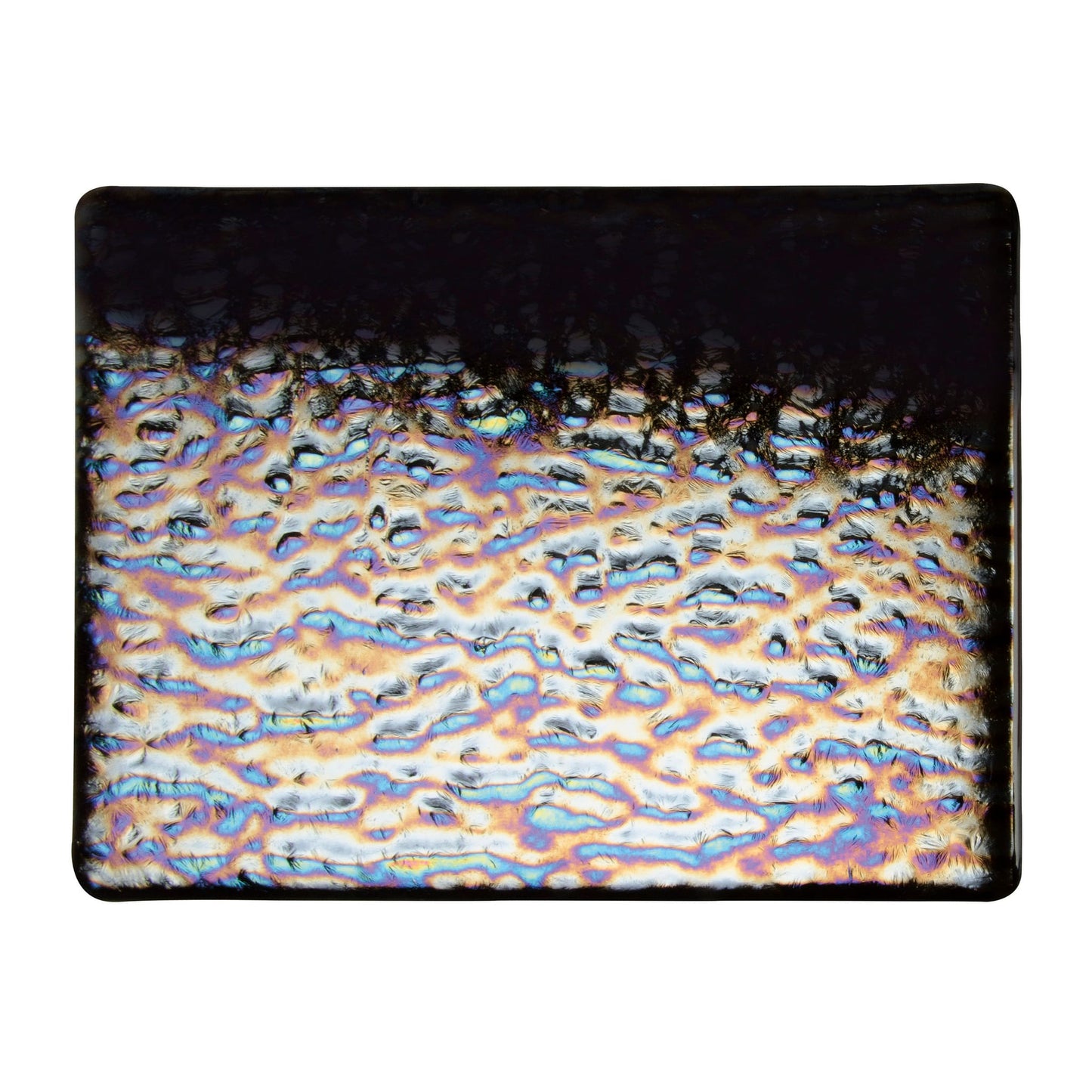 Bullseye COE90 Fusing Glass 000100 Black, Soft Ripple, Iridescent, Rainbow Handy Sheet