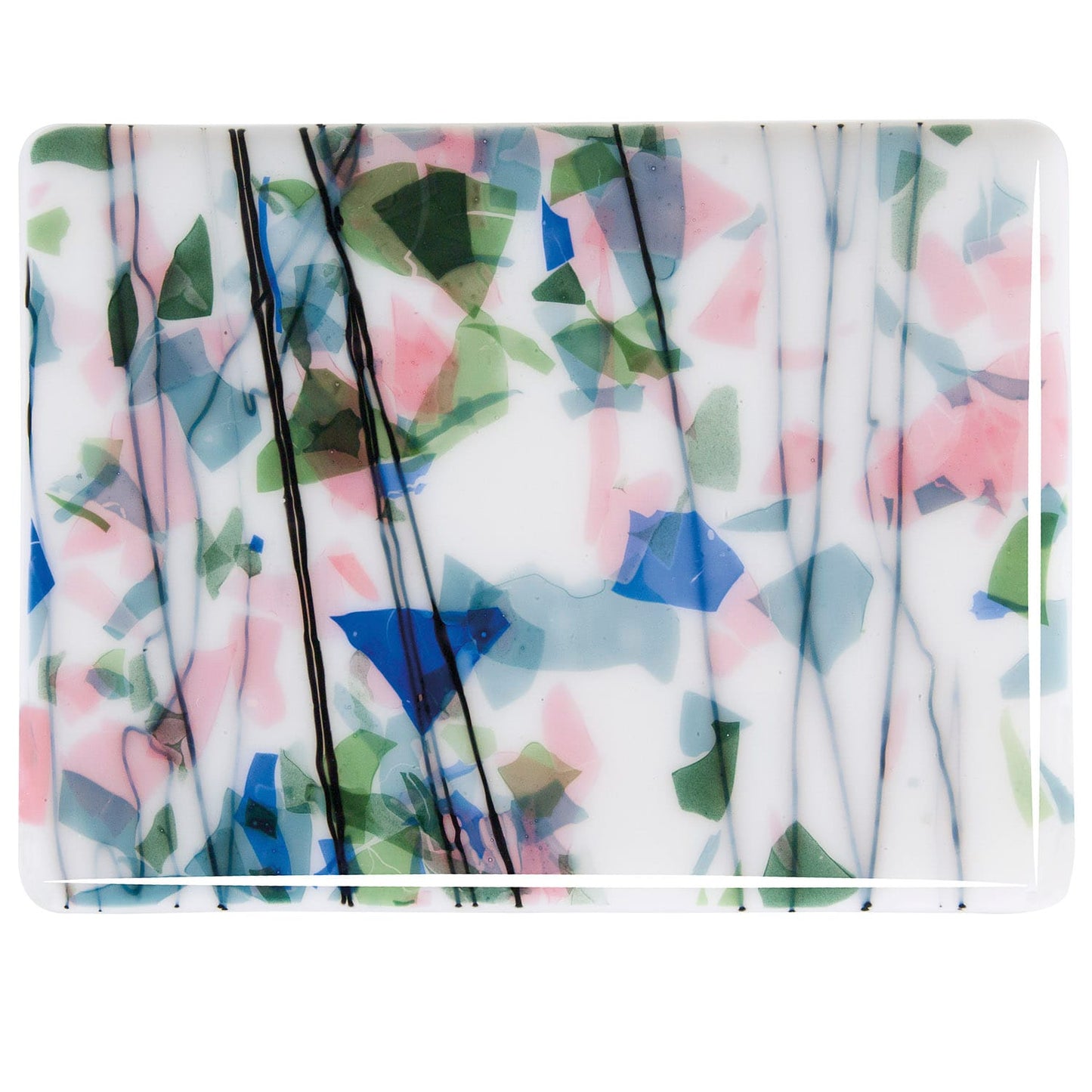 Bullseye COE90 Fusing Glass 004010 SPRING: Blue, Green, Aqua & Pink on White Opalescent Handy Sheet
