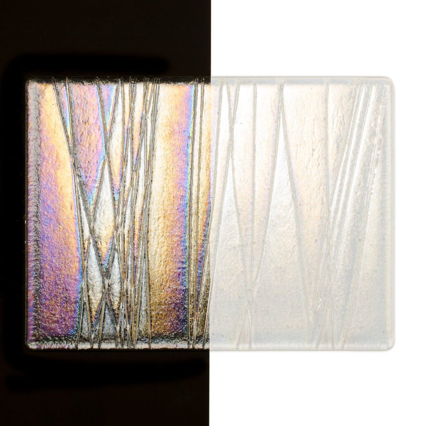 Bullseye COE90 Fusing Glass 004302 Clear, Clear Stringers, Iridescent Handy Sheet