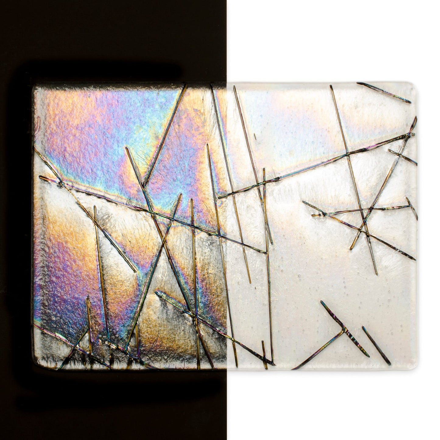 Bullseye COE90 Fusing Glass 004400 Black Chopstix, Iridescent Half Sheet