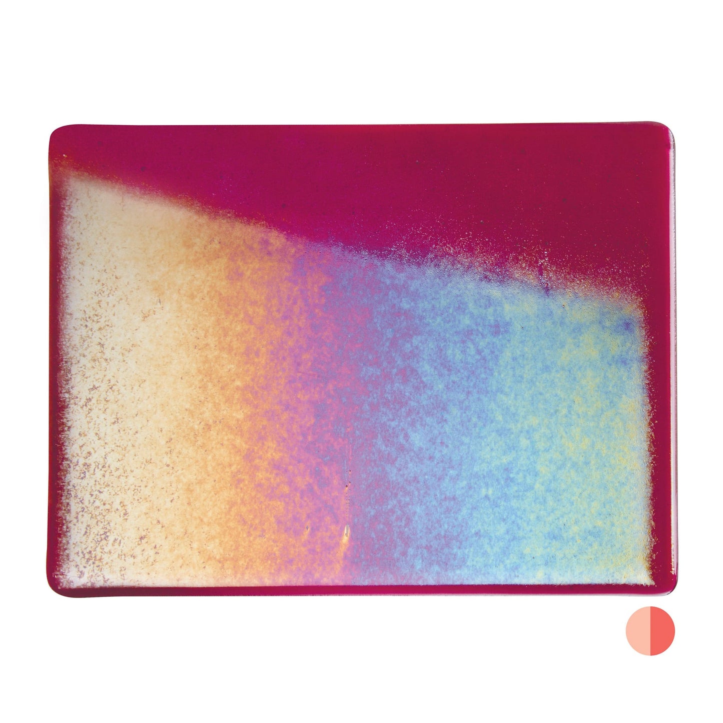 Bullseye COE90 Fusing Glass 001311 Cranberry Pink, Iridescent, Rainbow Half Sheet