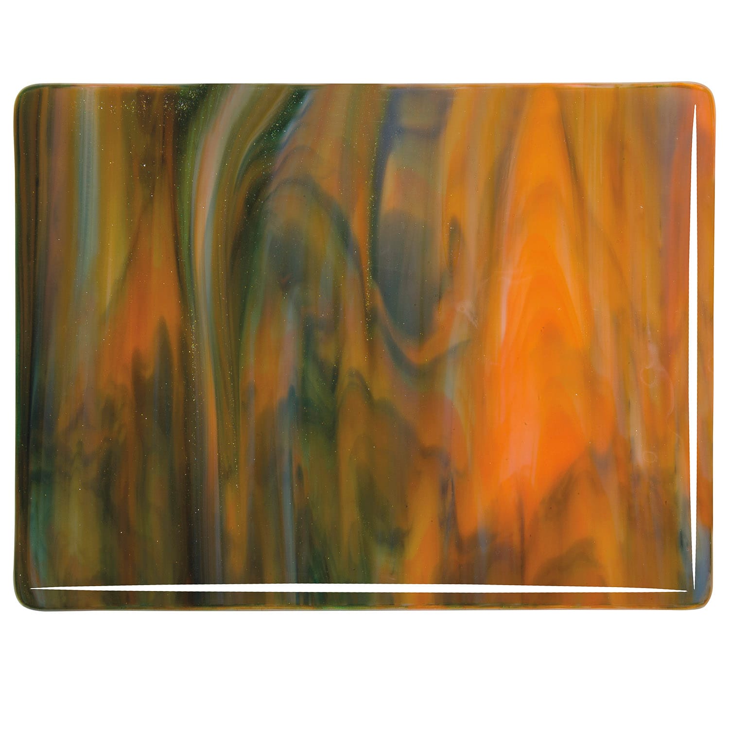 Bullseye COE90 Fusing Glass 003123 White Opalescent, Orange Opalescent, Deep Forest Green Handy Sheet