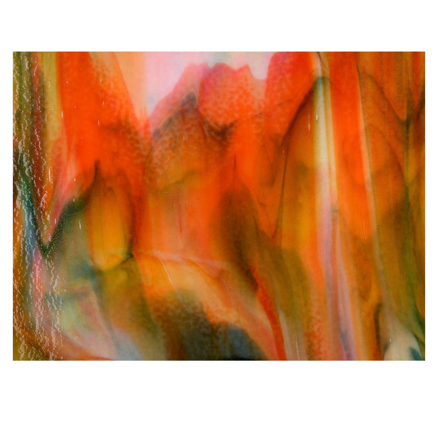 Bullseye COE90 Fusing Glass 003123 White Opalescent, Orange Opalescent, Deep Forest Green Handy Sheet