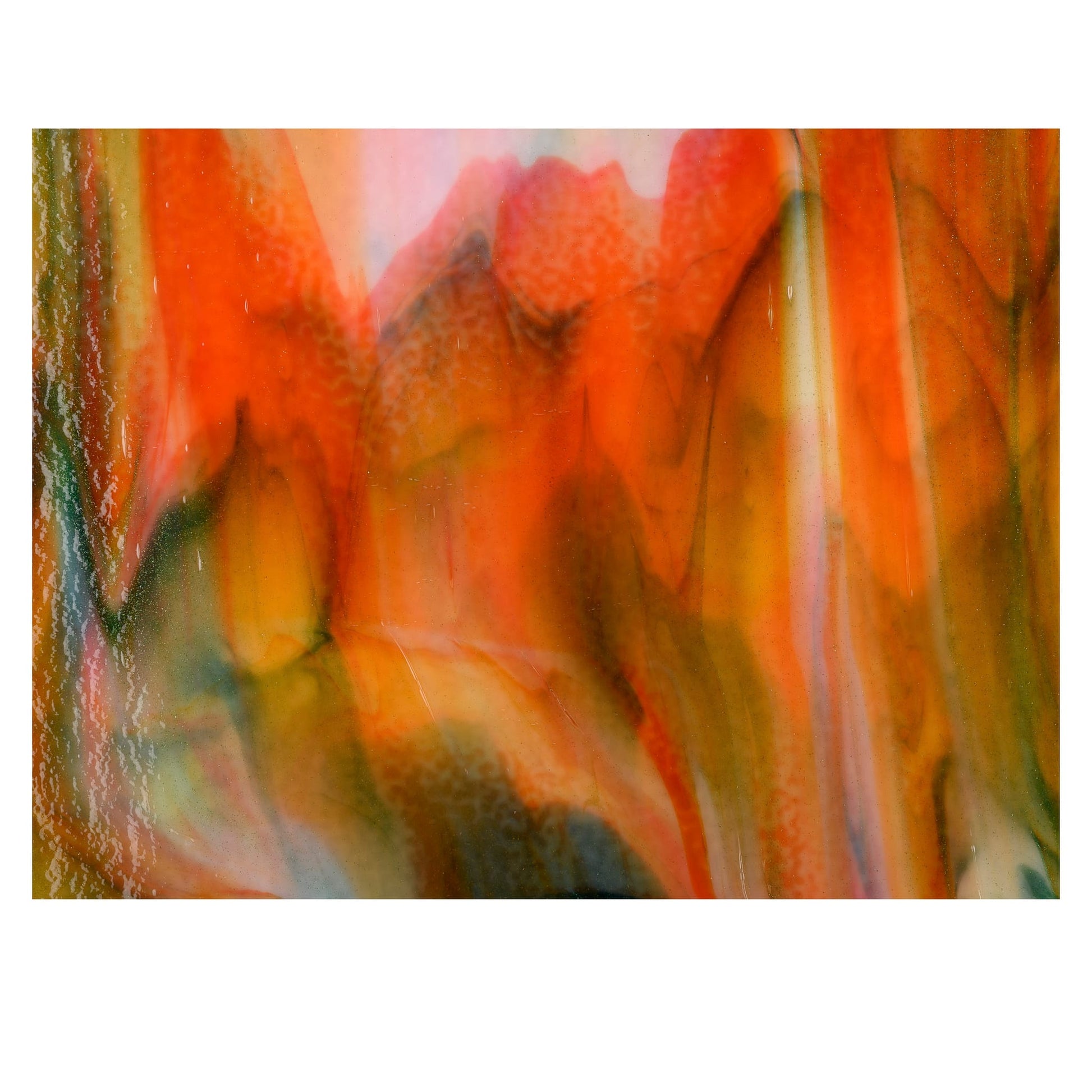 Bullseye COE90 Fusing Glass 003123 White Opalescent, Orange Opalescent, Deep Forest Green Handy Sheet