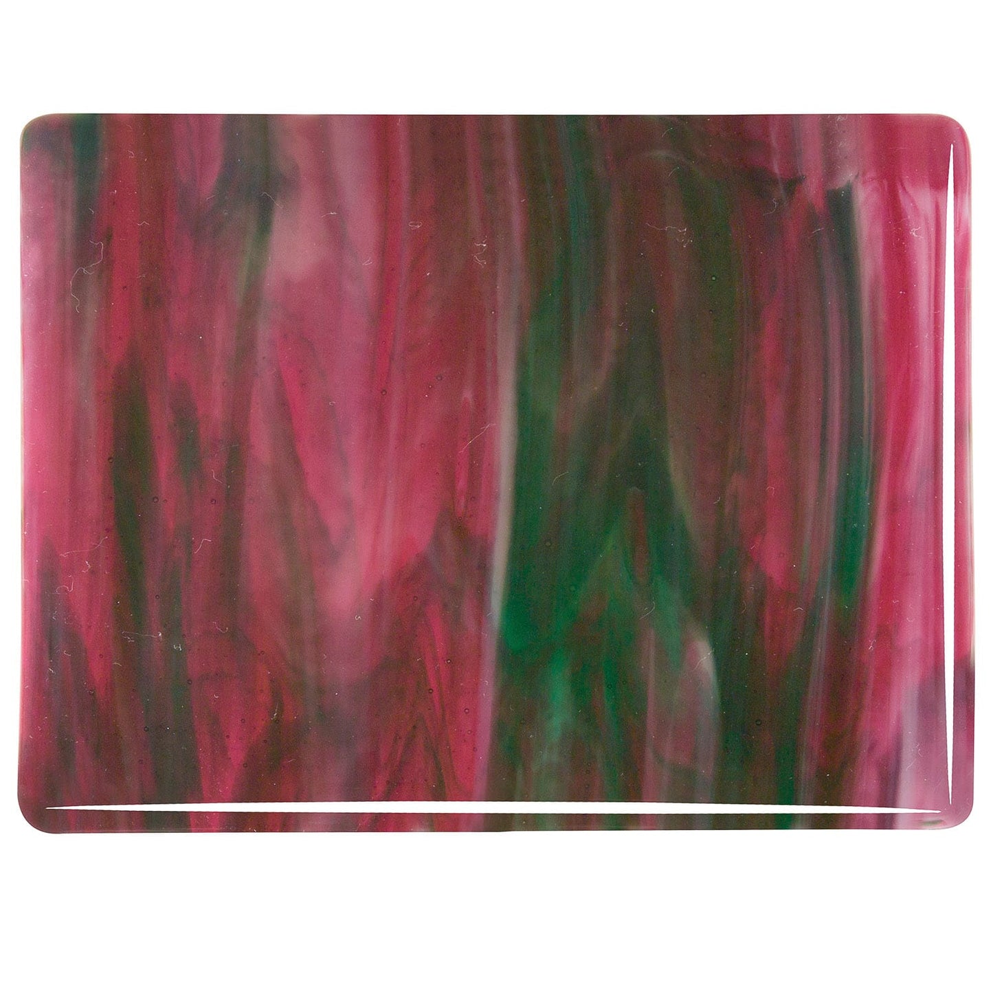 Bullseye COE90 Fusing Glass 003345 Cranberry Pink, Emerald Green, White Half Sheet