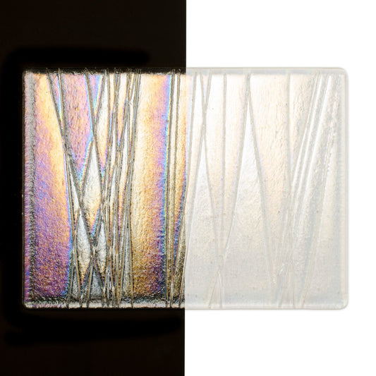 Bullseye COE90 Fusing Glass 004302 Clear, Clear Stringers, Iridescent Handy Sheet